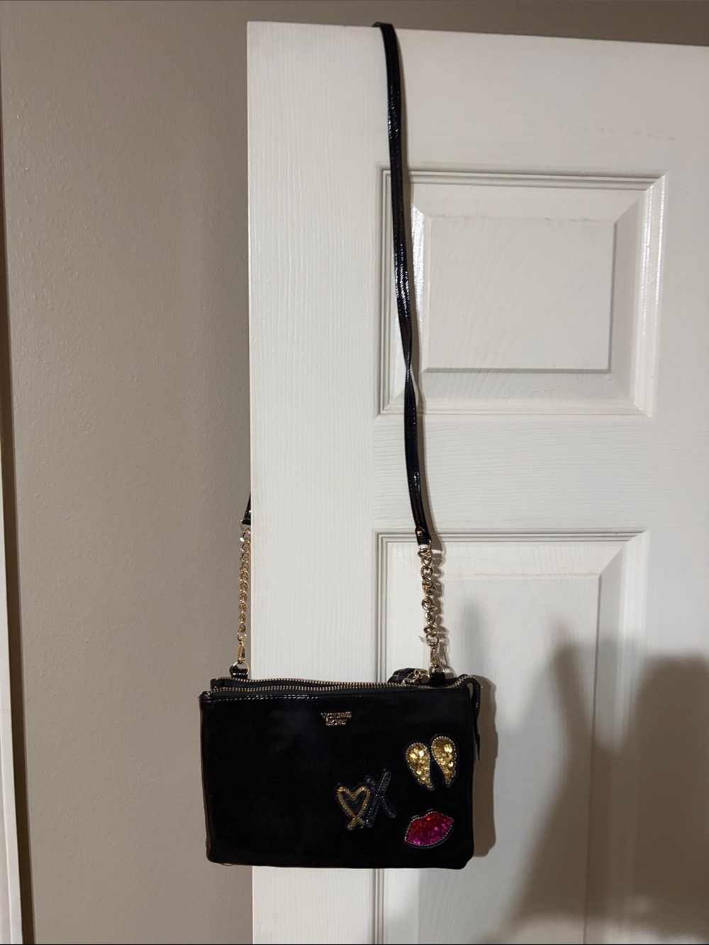 Victoria”s Secret Black Embellished Crossbody Bag with Gold Accents
